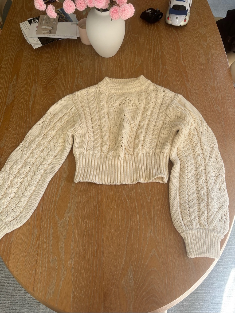 Faithfull the Brand Cropped Cable Knit Sweater in Cream